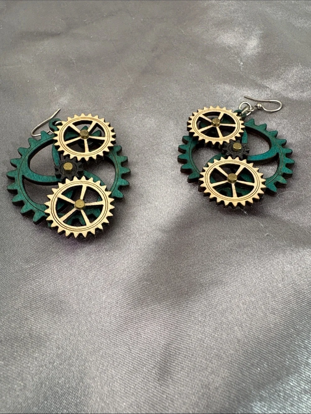 Wooden Steampunk Kinetic Earrings